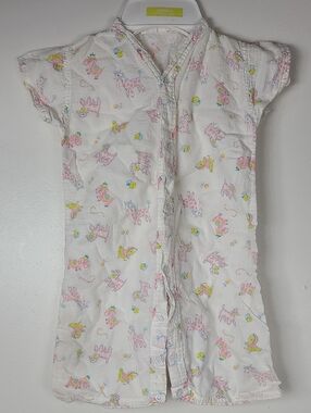 Vtg Penny's Pink Yellow Cotton Muslin Whimsical Animal PJ Romper 1.5 | 12-18 mo
